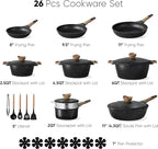 CAROTE 26PCS Pots and Pans Set Non Stick, Cookware Set Pots and Pans Induction Cook Ware, Nonstick Kitchen Cooking, PFOA Free, Black