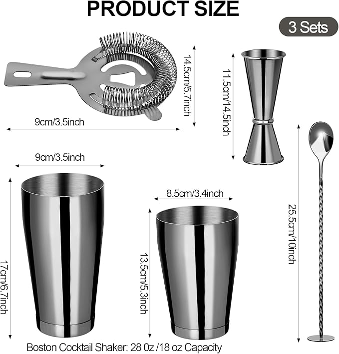Mwellewm Cocktail Shaker Boston Shaker Set 15 Pcs Professional Bartender Kit Bar Shaker Stainless Steel Drink Shaker Bartending Beginner Martini Shaker Tin Mixed Alcohol Shaker Tool(Black)