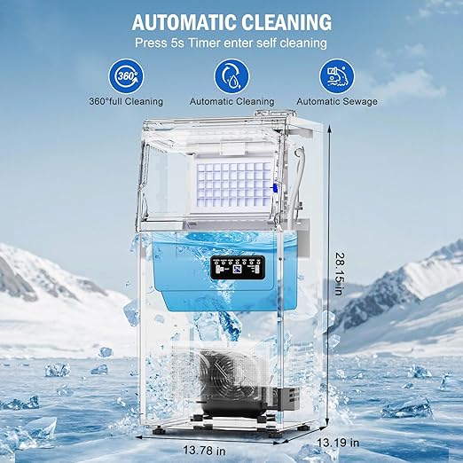 Commercial Ice Maker Machine 120 LBS/24H, 40 Ice Trays Freestanding & Undercounter Ice Machine Stainless Steel with 20 LBS Ice Storage Capacity, Ice Maker with Water Line and Filter, Dual Water Inlet