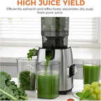 Juicer Machines, Cold Press Juicer Fit Whole Fruits & Vegetables, Slow Masticating Juicers with 5.3" Wide Feed Chute, High Juice Yield, BPA Free