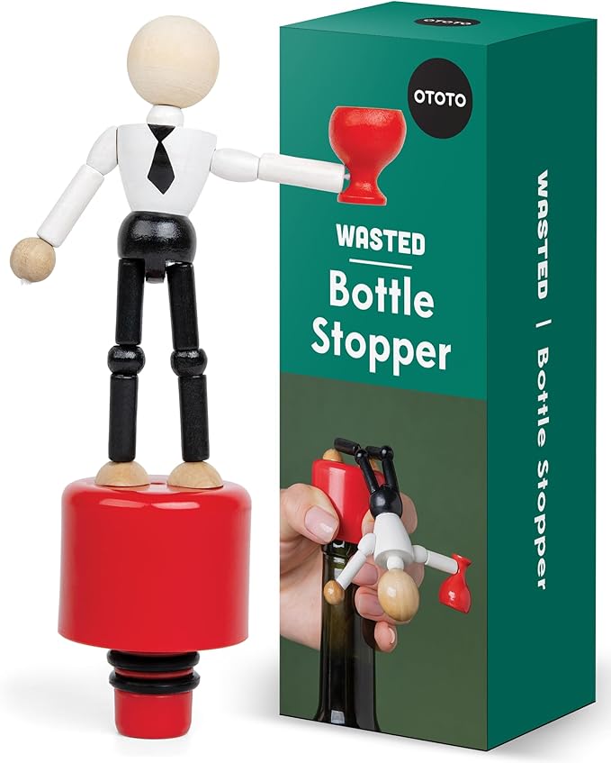 Wasted Wine Stopper by OTOTO - Wine Bottle Stopper, Wine Stoppers for Wine Bottles, Wine Accessories, Wine Bottle Stoppers, Funny Kitchen Gadgets, Fun Wine Stoppers Cute Wine Corks for Wine Bottles