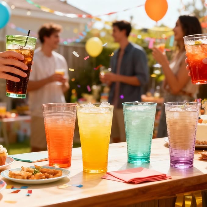 8-Piece Ombre Tumbler Set, 20oz Plastic Drinking Glasses, Assorted Colors, Shatterproof BPA-Free Drinkware, Large Stackable Cups for Patio, Pool, Gift, Everyday Use, Top-Rack Dishwasher Safe