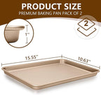 Wildone Baking Sheet Pan Set, Honeycomb Embossed Nonstick Baking Sheet 15x10 In, Thicker Carbon Steel Cookie Sheet, Even Heating Jelly Roll Pan, Champagne Gold, 2 Pack
