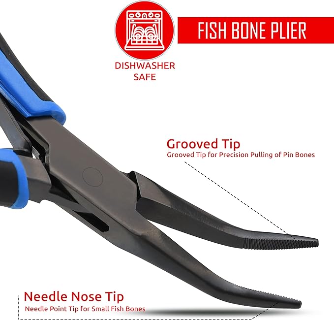 Fish Bone Pliers/Tweezers Stainless Steel Curved With Non-Slip Grip Black