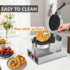 Belgian Waffle Maker, 110V Industrial Waffle Maker w/Non-Stick Coating and Adjustable Temperature (122-572°F), 1200W Rotary Commercial Waffle Machine w/Timer, Restaurants and Food Trucks
