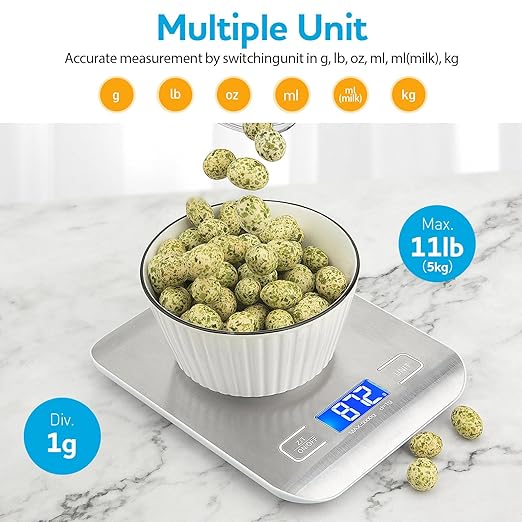 WIWUE GUO Food Scale, Kitchen Scale, Weight Scale Grams and Ounces for Weight Loss, Baking, Cooking, Keto and Meal Prep, LCD Display, 304 Stainless Steel