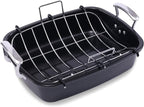 Uukrave Nonstick Turkey Roasting Pan with Rack - Large 18.5 x 14.6 Inch Heavy Duty Roaster for 25 lb Turkey or Chicken, Deep Oven Tray with U-Rack and Wide Handles, Non-Toxic, Black