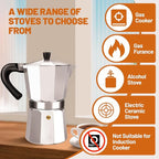 3 Cup Aluminum Espresso Stovetop Moka Pot Express Coffee Maker Percolator Italian Classic Mocha Coffee Machine for Italian and Cuban Cafe Brewing for Home & Camping 150ml 5oz