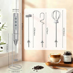 Colarlemo Milk Frother Handheld Rechargeable with Stand, Frother Wand Drink Mixer Electric Whisk for Coffee, Detachable With 3 Stainless Whisks, Hand Mixer for Lattes, Cappuccino, Matcha, Egg, Silver