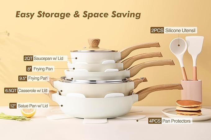 SENSARTE Ceramic Cookware Sets, Pots and Pans Set Non stick, 14 Piece Induction Cookware, Non toxic Healthy Non Stick Kitchen Cooking Set, with Frying Pans Set, PFAS PTFE PFOA PFOS Free