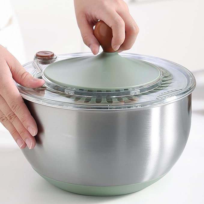 Stainless Steel Salad Spinner with Blades Slicer, Medium-sized Lettuce Veggie Fruit Spinner and Strainer, Multipurpose Vegetable Washer Dryer with Lid, Dishwasher Safe,slicing tools and shreds tools