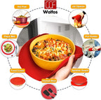 Walfos 12 10 Inch Silicone Microwave Mats, Microwave Splatter Cover for Food, Pot Holders for Kitchen, Non-Slip Heat Resistant Silicone Mats for Microwave, Oven, Hot Pan, Pot (Red)