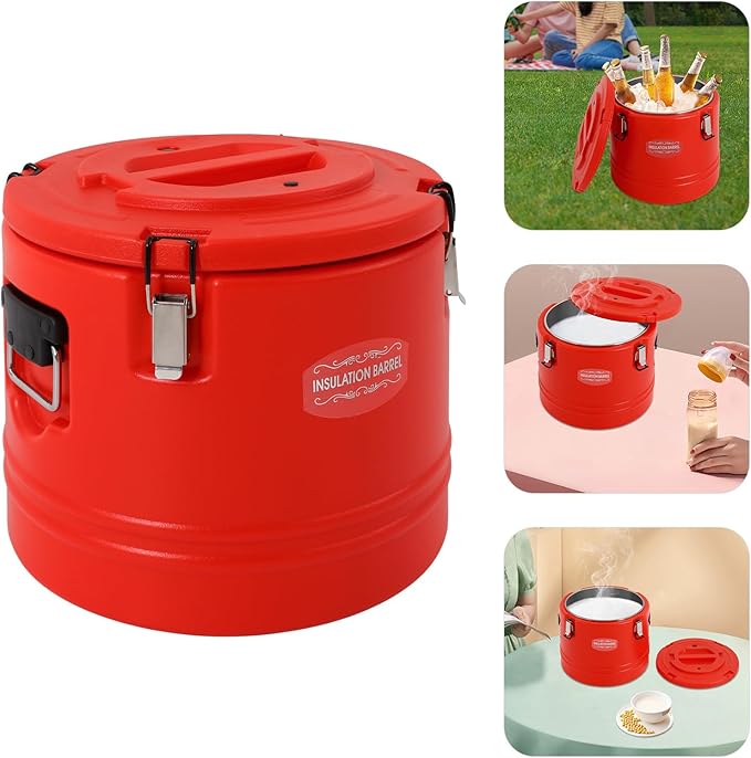 Eapmic 31.7Qt Insulated Food Container, Stainless Steel Container, 30L Commercial Soup Carrier 6 Hours Heat Preservation for Hot and Cold Food Storage Restaurant Canteen Home Lunch Use (Red, 30L)