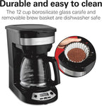 Hamilton Beach 12 Cup Programmable Drip Coffee Maker Machine, Regular & Bold Brew Options, Auto Pause and Pour, Glass Carafe, Black with Stainless Accents (46299J)