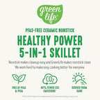 GreenLife 12" 5QT Square Electric Skillet, Glass Vented Lid, Ceramic PFAS-Free Nonstick Coated Interior, Adjustable Temperature Control, Cool Touch Handles, Quick Even Heating, Scratch Resistant, Blue