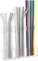 Straw Holder for Cabinet Door, Reusable Tumbler Straw Organizer Storage Container Mount for Kitchen Counter Cupboard Door (Transparent, 5.7inch)