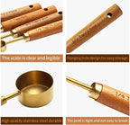 Gold Measuring Cups and Spoons Set of 4, Golden Stainless Steel Measuring Cups with Wooden Handles brass Measuring Spoons Set for Baking Supplies