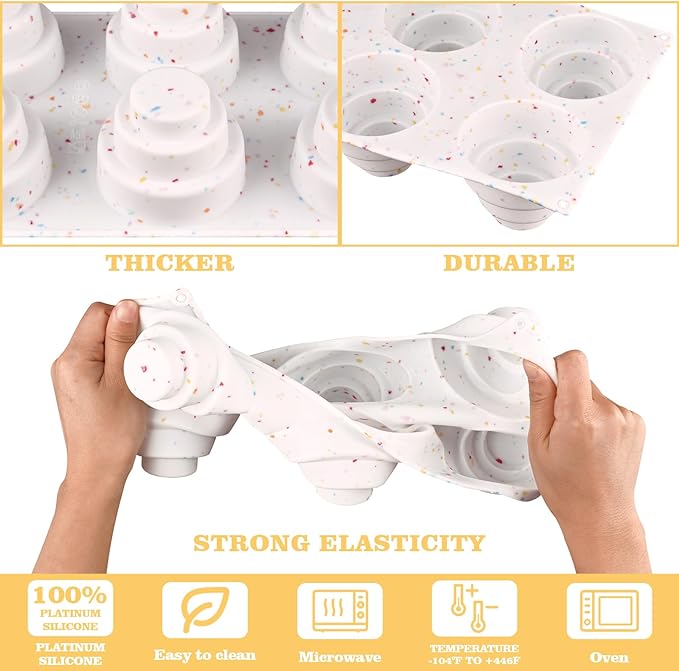 Sakolla 2 Pack 3 Tier Mini Cake Molds, 6 Cavity Silicone Cake Molds for Baking Cake Pop, Cakesicle, Brownie and Mousse (Confetti)