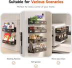 Sevenblue 4 Pack Strong Magnetic Spice Rack for Refrigerator, Multipurpose Magnetic Shelf for Fridge with 4 Hooks for Kitchen and Bathroom Organization, Black