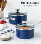 MICHELANGELO Saucepan Set, 1Qt & 2Qt Ceramic Sauce Pan with Lid, Nonstick Saucepans with Lids, Small Pot with Stainless Steel Handle, Oven Safe, Blue