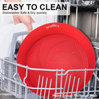Walfos 12 10 Inch Silicone Microwave Mats, Microwave Splatter Cover for Food, Pot Holders for Kitchen, Non-Slip Heat Resistant Silicone Mats for Microwave, Oven, Hot Pan, Pot (Red)