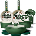 CAROTE 19Pcs Ceramic Cookware Set, Pots and Pans Set Non stick, Non Toxic Cookware Detachable Handle, Kitchen Cooking Set - Induction Cookware, Dishwasher/Oven Safe, PFAS Free, Green
