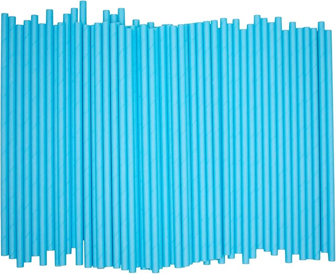 Pack of 300 Pastel Blue Biodegradable 4-Ply Paper Drinking Straws (Compostable, Non-toxic, BPA-free)