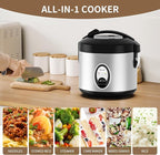 Macook Stainless Steel Rice Cooker with Steamer, 4-Cup Uncooked (1.0L)/8-Cup Cooked, Electric Grain & Vegetable Cooker, Auto Keep Warm for Oatmeal, Soups & Multicooking