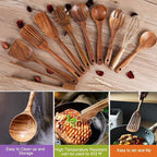 10 Pack Wooden Utensils for Cooking, Wood Utensil Set for Kitchen, Teak Wooden Spoon for Cooking, Non-Stick Spatula Ladle