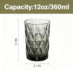 Bandesun Drinking Glass set of 6 Diamond Pattern Kitchen Glassware Tumbler（12 OZ Gray），for Water，Cocktail，Milk，Juice and Beverage.
