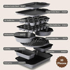 Country Kitchen Nonstick Stackable Bakeware Set - Heavy Duty, Durable, Easy Release Baking Set, Grey, 10 Pcs