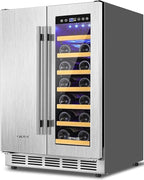 Wine and Beverage Refrigerator, 24 Inch Stainless Steels Beverage Fridge Dual Zone, Wine Beverage Cooler Built-in or Freestanding with Upgraded Cooling, 20 Bottles and 88 Cans Large Capacity