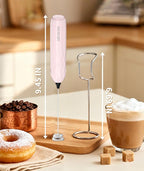 MEIRUBY 2-Pack Milk Frother Handheld with Stand, Valentines Day Gifts for Him and Her, Powerful Electric Coffee Frother, Coffee Lover Gift for Lattes, Cappuccino, Matcha & Hot Chocolate, White/Pink