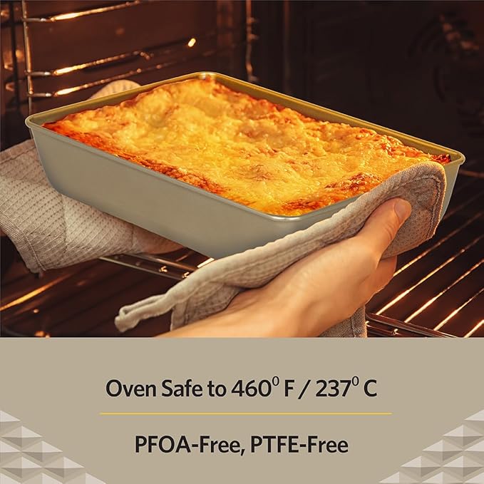 Glad Baking Pan Nonstick - Oblong Metal Dish for Cake and Lasagna - Heavy Duty Carbon Steel Bakeware, Small, Gold