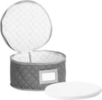 Stack Store Plus More China Storage Case - Dinner Plate Quilted Case - 12 inches diameter x 7 inches height - Gray - Includes 12 Felt Separators