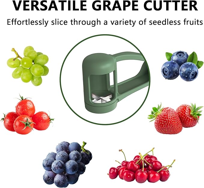 Luvan Grape Cutter for Toddlers 1-3, Grape Slicer Kitchen Gadget for Vegetable Fruit Salad Cake Decor, Stainless Steel Baby Grape Quarter Cutter Tool for Cherry Tomato Strawberry Blueberry - Green