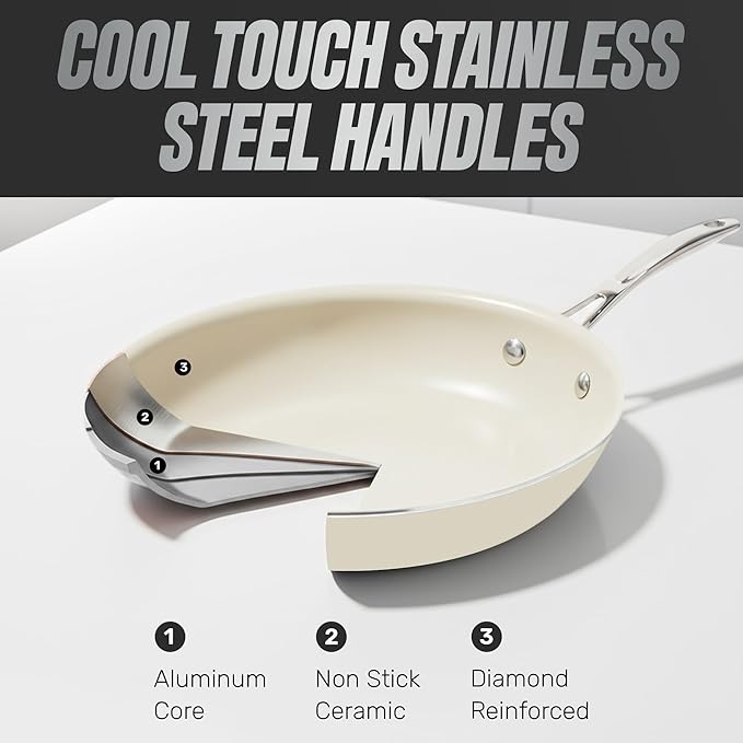 Gotham Steel 12 Pc Ceramic Cookware Set Nonstick, Ceramic Pots and Pans Set Non Stick with Steamer for Cooking, Non Toxic PFOA PFOS Free, Premium Stay Cool Handles, Oven & Dishwasher Safe