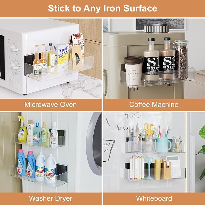 Mystozer Magnetic Spice Rack for Refrigerator, Kitchen Organizer and Storage Shelf, Clear(2 Pack)