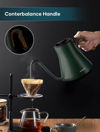 INTASTING Electric Kettle, Gooseneck Electric Kettle, ±1℉ Precise Temperature Control, Stainless Steel Interior, Quick Heating for Pour Over Coffee, Tea & Boiling Water, 0.9L (Forest Green)