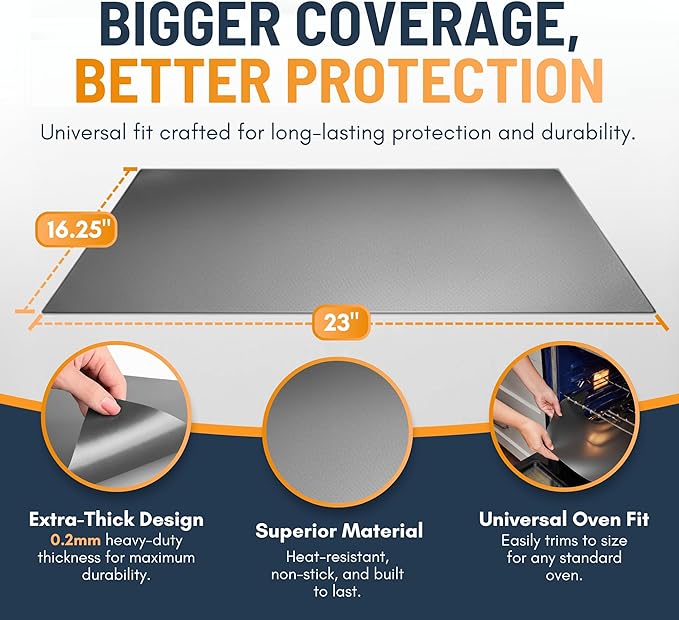 Oven Liners for Bottom of Oven - 3 Pack Large Heavy Duty Mats, 16.25”x23” Non-Stick Reusable Liner for Electric, Gas, Toasters, Grills - BPA & PFOA Free Kitchen Accessory to Keep It Clean (Silver)