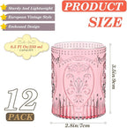 Qinyoung 12 Plastic Vintage Drinking Glasses 8.5oz Stemless Retro Embossed Wine Glasses Shatterproof Reusable Cups for Baby Shower Wedding Reception Grand Event Party (Pink)