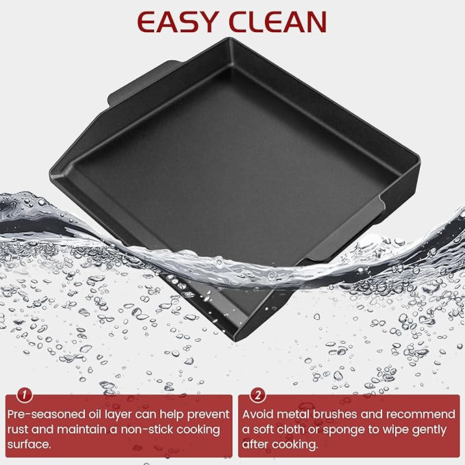 Cast Iron Griddle Gas Grill Stove Top Pan Insert for Weber Charbroil Nexgrill Grill Replacement Parts Flat Charcoal Cooking Plate Outdoor Camp Tailgating Teppanyaki Accessory 17" x 13"