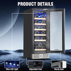 Kalamera Mini Fridge 18 Bottle - 12 inch Wine Cooler Refrigerator, Built-in or Freestanding, with Stainless Steel & Double-Layer Tempered Glass Door, and Temperature Memory Function Wine Fridge