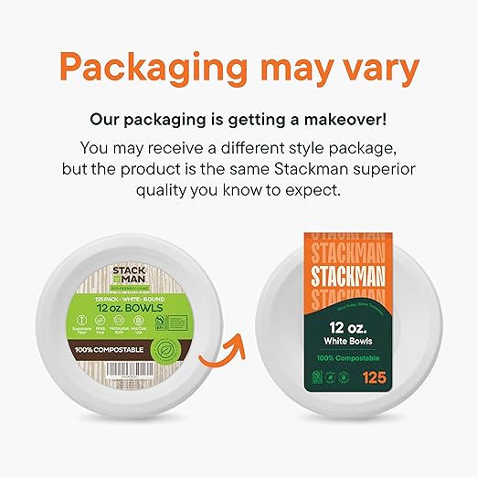 100% Compostable Paper Bowls 12 oz. [1000 Count] Heavy-Duty Soup Bowls - Natural White Color Unbleached Bagasse Bowls - Eco-Friendly Disposable Biodegradable Sugarcane - [Bulk Case 8 x 125 Pack]