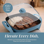 COOK WITH COLOR Electric Skillet - 12" x 12" Ceramic Nonstick Pan, PFAS-Free, 1400W, Tempered Glass Lid, Variable Temperature, Removable Heating Probe, Cool-Touch Handles, Slate Blue