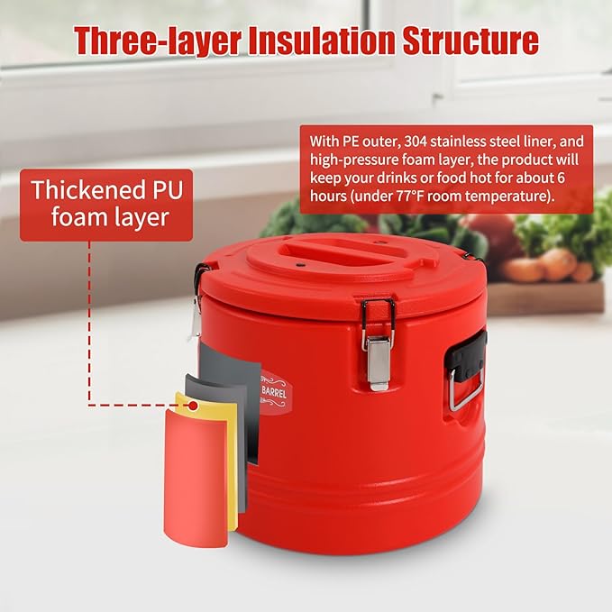 Insulated Soup Container 7.9 Gallon Commercial Food Warmer for Hot&Cold Food, Hot Box for Catering, Food Cooler Soup Carrier for Restaurant, Canteen 6H Insulation Time