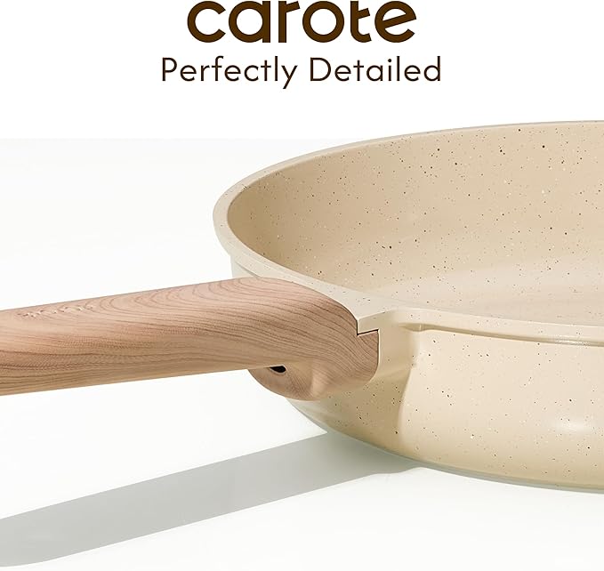 CAROTE 10" Frying Pan Set, Non-Toxic PTFE & PFOA Free Fry Pan & Omelet Pan, Compatible with Induction, Ceramic, Gas Cooktops