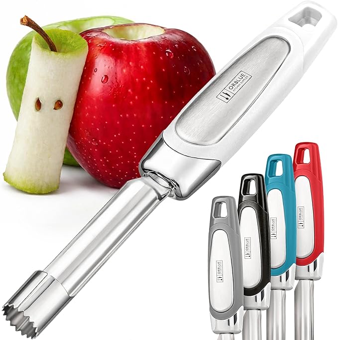 Orblue Premium Apple Corer Tool - Durable Stainless Steel Fruit Core Extractor Tool - Apple Corer Remover, White