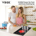 VBGK Electric Cooktop,12 Inch Built-in Radiant Electric Stove Top,110V 2100W 2 burner cooktop With 9 Heating Level, Timer & Kid Safety Lock, Sensor Touch Control 2 burner Induction Cooktop