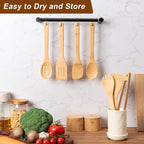 Eisinly Wooden Spoons for Cooking 7-Piece, Kitchen Nonstick Bamboo Cooking Utensils Set, Durability Wooden Spatula Spoon for Everyday Use, Smooth Edge